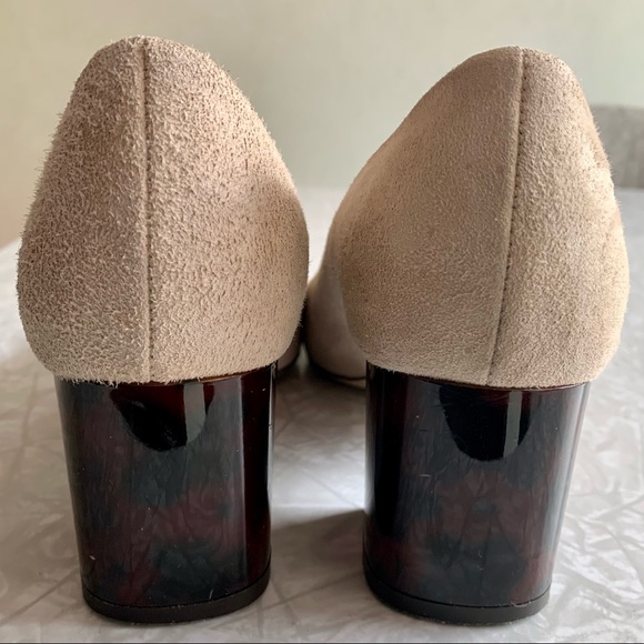 J. Crew Chunky Tortoise Heel Neutral Suede Shoes 8 - Picture 4 of 10